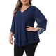 thumbnail image 4 of Agnes Orinda Ropa de Halloween de Talla Grande Camisa Escolar Universitaria para Mujeres Manga 3/4 Acampanada Cuello en V Doble Capa Blusa de Gasa 1X Azul Marino, 4 of 6