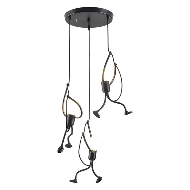 Lámpara de araña de hierro con diseño de hombrecito de gimnasia, estilo retro, creativo, para restaurante, cafetería, tienda de ropa, ventana, bar, arte moderno