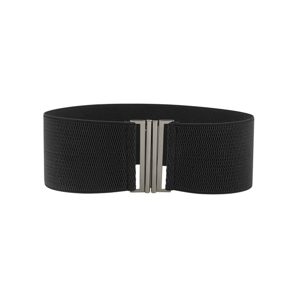 Cinturones elásticos con hebilla de metal entrelazada para mujer INSPIRE CHIC, cinturón elástico vintage de moda para vestidos y abrigos 29.5x3.0" Negro