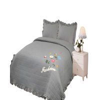Genérico - Quilt Cubrecama De Verano Con Flores Bordadas 2 Plazas Gris