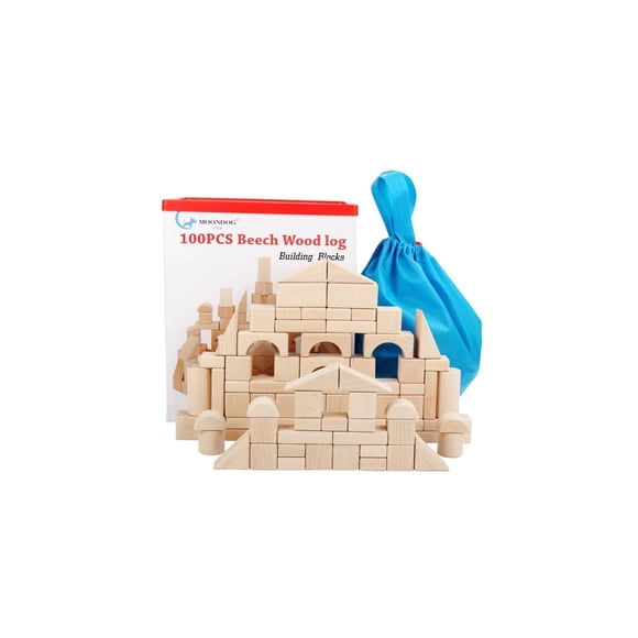 Bloques Didácticos Madera Natural 100 Piezas Balde Tapa Encaje