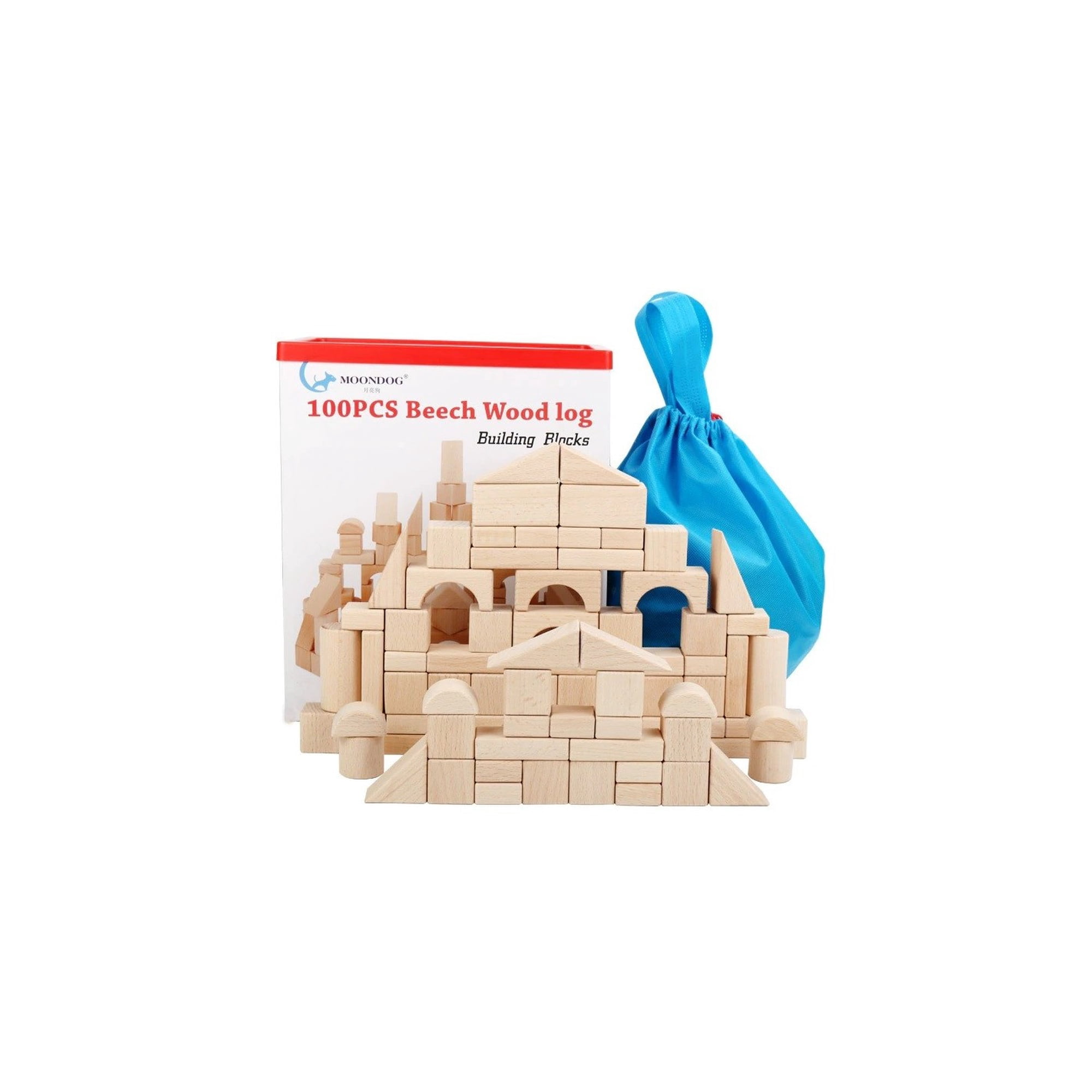 Jugueton - Bloques Didácticos Madera Natural 100 Piezas Balde Tapa Encaje