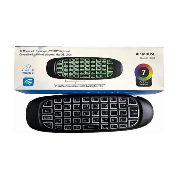 Air Mouse Teclado QWERTY Inalámbrico RGB 7 Colores Smart TV PC