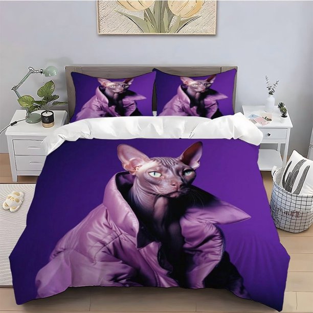 3pcs Sphynx Hairless Cat Coat Theme Digital Print Set Polyester Anti-Pilling