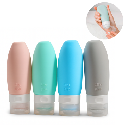 Genérico - Pack 4 Botellas Dispensador Silicona Para Viajes 90Ml