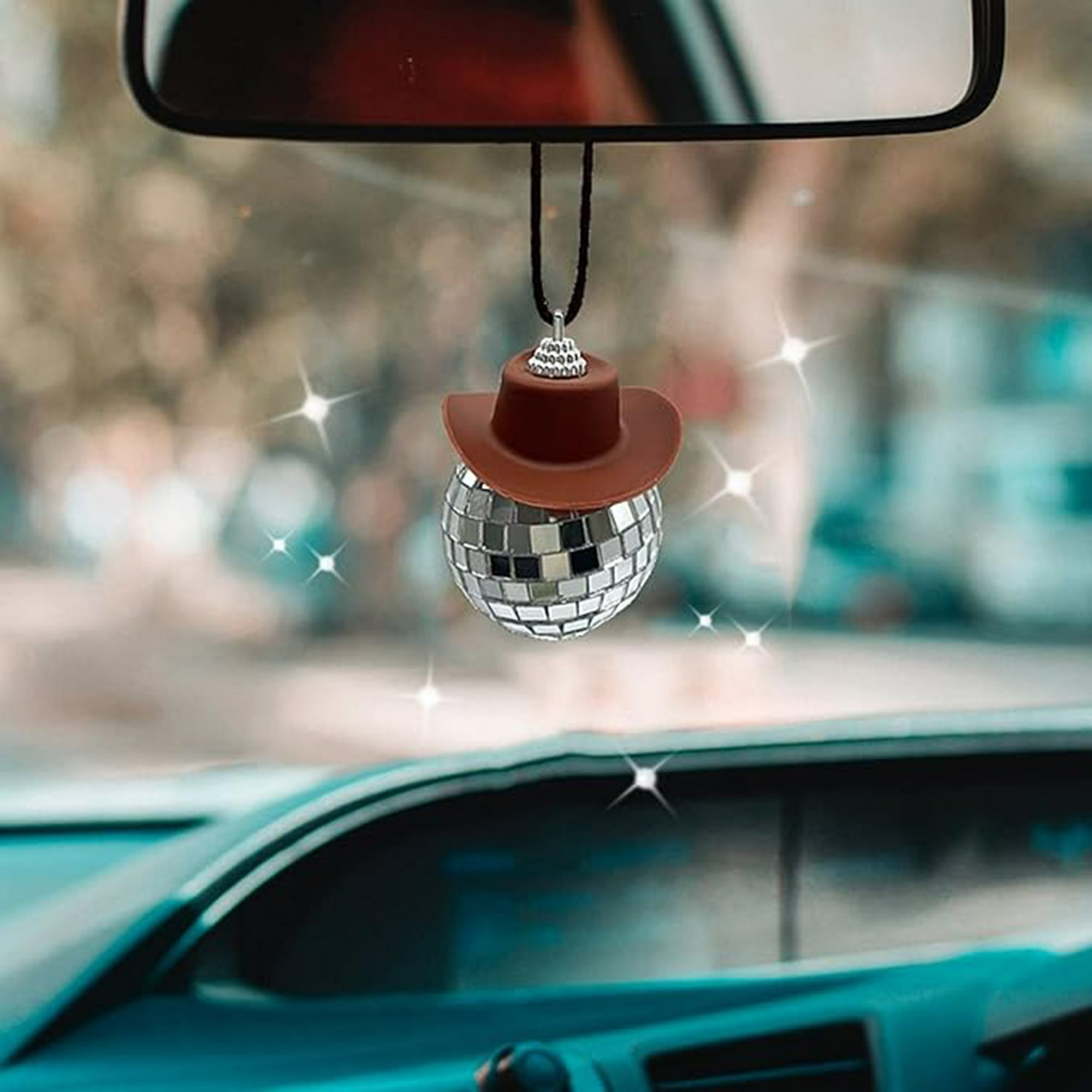Veat00l - Colgante De Automóviles, Sombrero Vaquero Con Forma De Bola Redonda, Mini Bola De Discoteca, Interior De Automóviles, Accesorios De Interior, Árboles De Navidad Decorativos