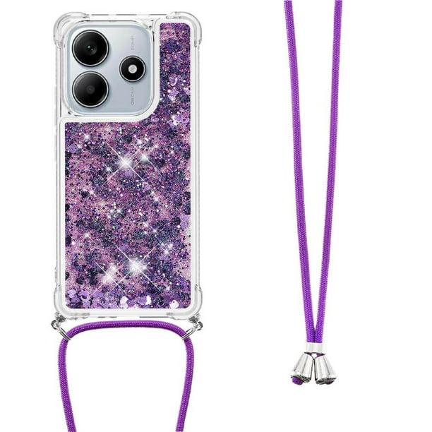 Funda FOXDOCK para Xiaomi Redmi Note 14 4G con Cuerda Ajustable, Brillo Líquido, Protección Antigolpes y Lente – Ideal para Regalo