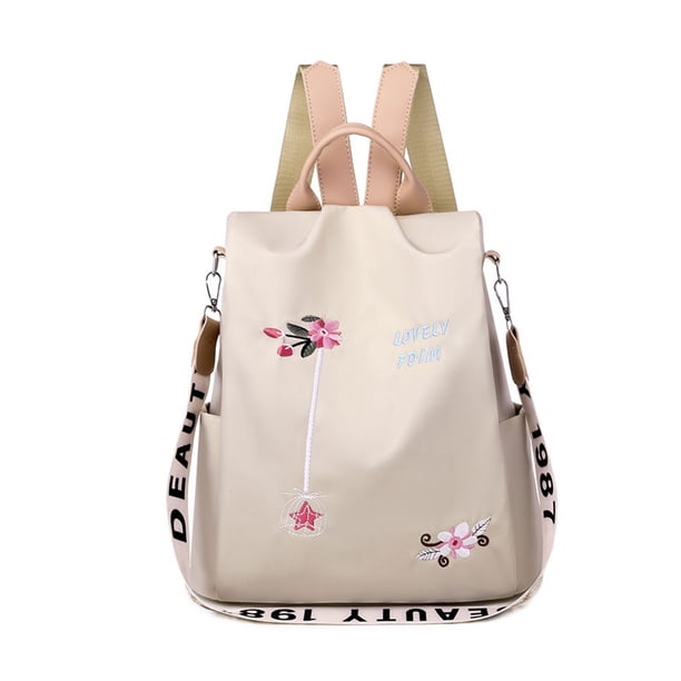 Casual Oxford Cloth Backpack Flower Embroidered Shoulder School Book Bags Women Daily Travel Anti-theft Bagpack Vintage Rucksack