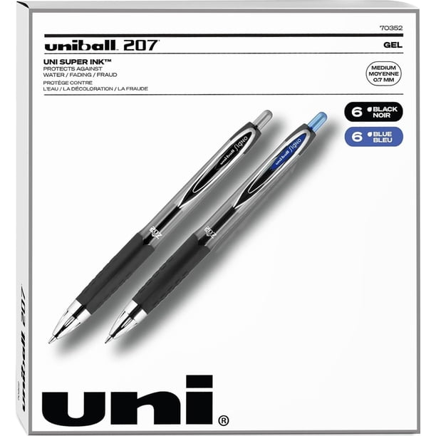 Bolígrafos de gel Uni-Ball Signo 207 retráctiles de 0,7 mm, tamaño mediano, paquete de 12