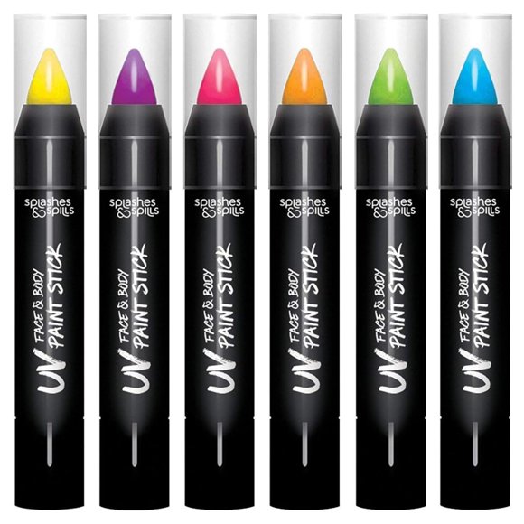 Barras de pintura UV para rostro y cuerpo, salpicaduras y derrames, 6 colores