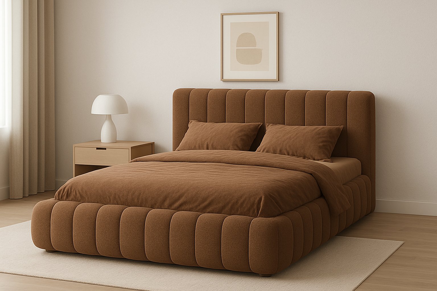 Ethan Desing - Cama Nube 2 Plazas Cafe + Colchón 2P Mery Desing 30Cm + 2 Almohadas Masel