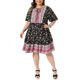 thumbnail image 4 of Agnes Orinda Vestido Boho Floral para Mujer Talla Grande, Estilo Escolar Universitario, Cuello Redondo con Lazo, Manga Corta, Verano, Playa, Casual, Midi, Sol, 3X Negro, 4 of 6