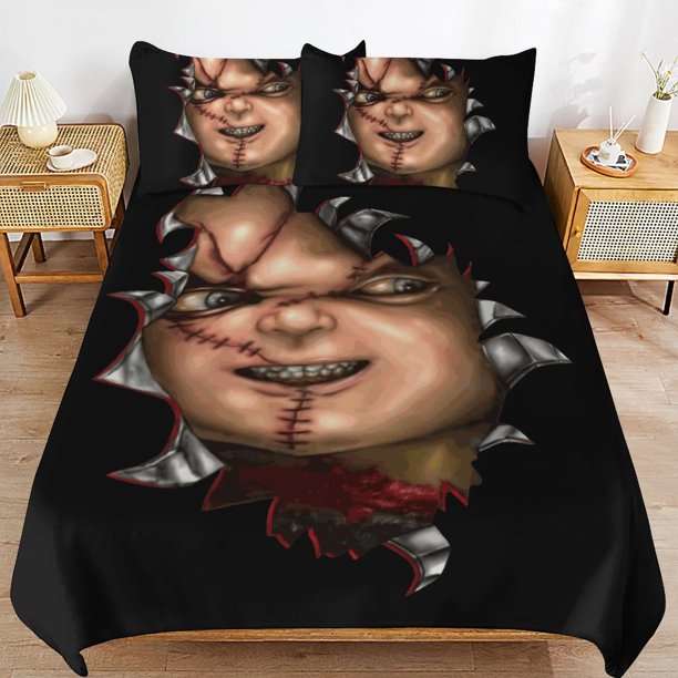 Chucky Bed Duvet Cover Microfiber Bedding Sets 3D Printed Lightweight 3 Piece Comforter Sets for Adlut Boys Girls