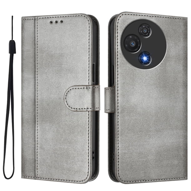 Funda Cartera para TCL 60 Protección 360° con Ranuras para Tarjetas y Soporte Gris
