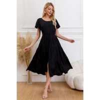 Likeshop - Vestido Largo Mujer Primavera Casual Manga Corta Escalonado 329