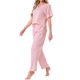 thumbnail image 4 of INSPIRE CHIC Pijamas de Satén para Mujer Camisa de Manga Corta de Seda con Cuello en V y Pantalón Largo Conjunto de Ropa de Dormir Suave S Rosa, 4 of 6