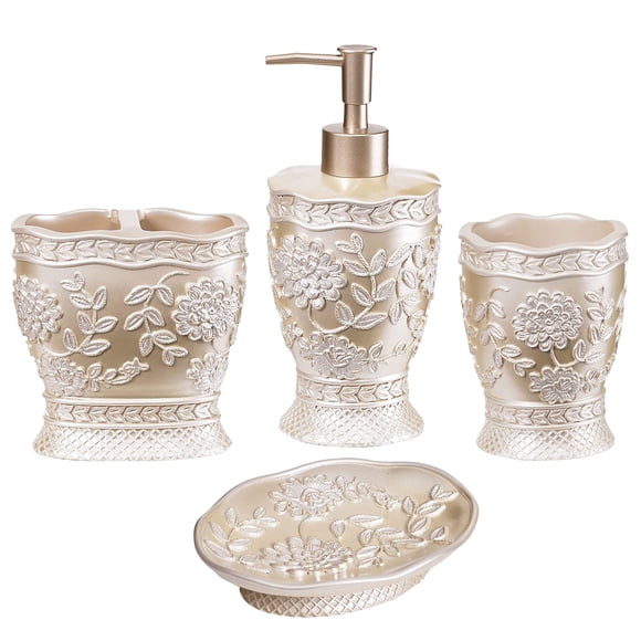 Set de accesorios de baño Zahari Home Rose Vine Beige, 4 piezas