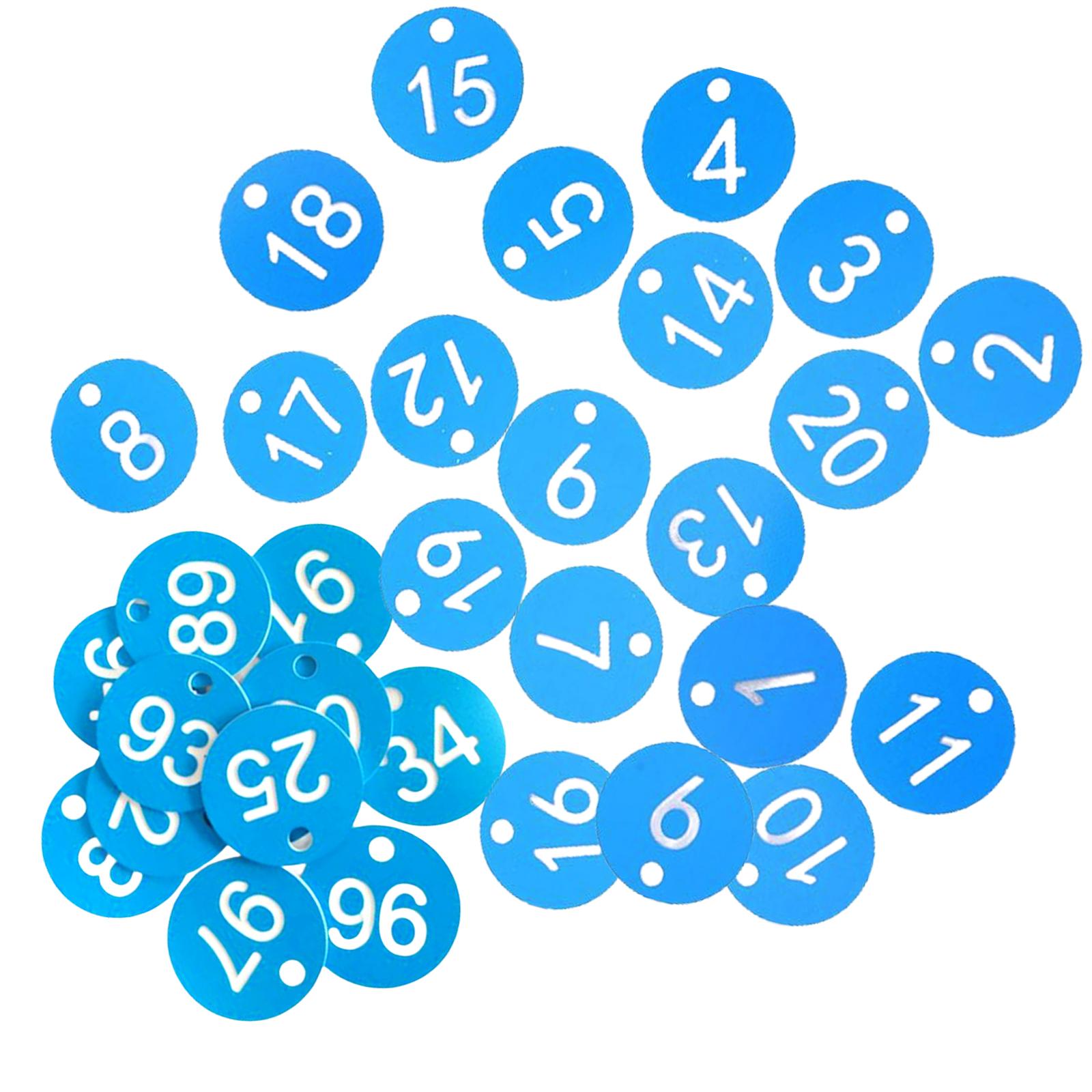 Ioensy - 100X Número De Etiqueta Portátil 1-100 Para Llaves De Dormitorio De Almacén De Hotel Azul Cielo + Palabra Blanca