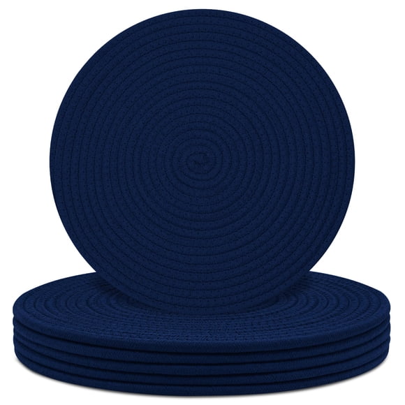 Mantel individual Jukercici 33 cm de cuerda de algodón, paquete de 6, azul marino