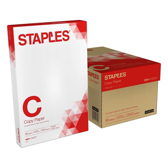 Papel de copia Staples 512215, 11 x 17, 75 g/m², 92 puntos de brillo, 2500 unidades