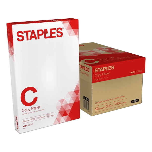 Papel de copia Staples 512215, 11 x 17, 75 g/m², 92 puntos de brillo, 2500 unidades