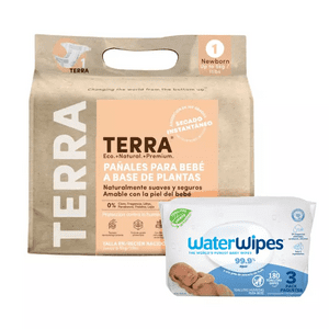 Terra Y Waterwipes - Pack Pañales Terra Rn 24 Uns + Tripack Toallitas Waterwipes