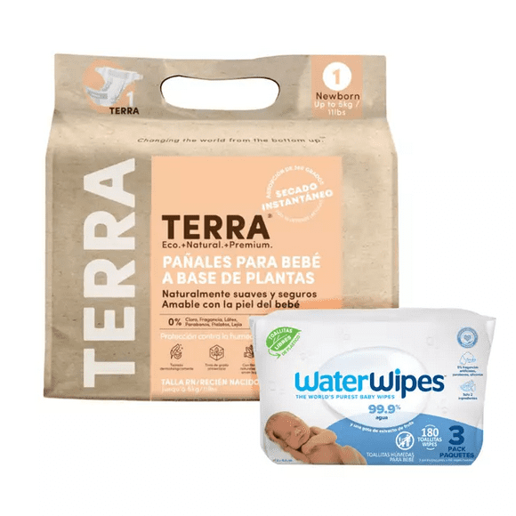 Pack Pañales Terra Rn 24 Uns + Tripack Toallitas Waterwipes