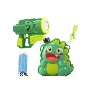 Genérico - Pistola Mochila Lanza Burbujas Dinosaurio Verde + 1 Carga