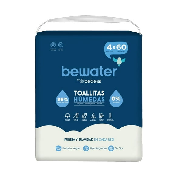 Toallas Húmedas Bewater Bebesit - Bolsa 4x60 Unidades
