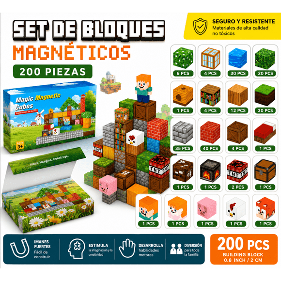 Set De 200 Cubos Magnéticos De Construcción Para Niños