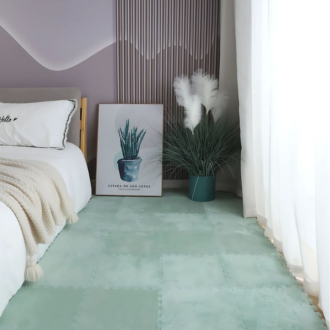 Crusec - Pack 6 Alfombras Rompecabezas Armable Felpa Shaggy 30X30