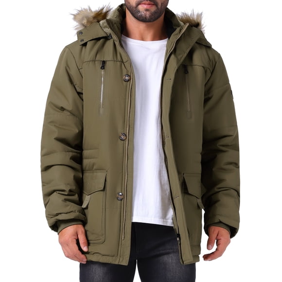 INSPIRE CHIC Abrigo de Invierno para Hombre con Forro de Lana Gruesa y Capucha Parka Talla L Verde Oscuro