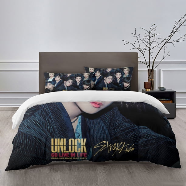 Stray Kids Bedding Sets Bed Cartoon Duvet Cover Lightweight 3 Piece Bet Sets for Kids Boys Girls