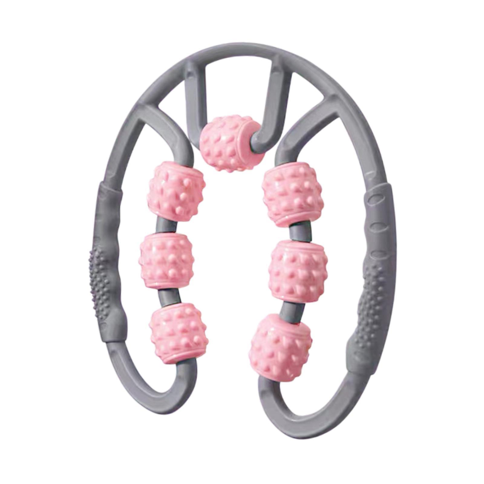 Ioensy - Rodillo Muscular Para Piernas, 7 Ruedas, Herramienta De Masaje Corporal Completo Para Codo De Golfista, Yoga, Gris Y Rosa