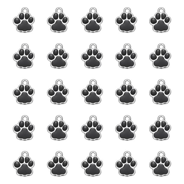 Uxcell Encanto de Huella de Esmalte, Encantos de Huella de Pata de Perro, Colgantes de Huella de Animal Lindo, Cuentas de Gato (40 Piezas, Metal, Negro/Blanco) para DIY
