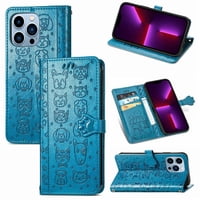 Funda Cartera Foxdock Para Iphone 13 Promax , Flip Pu Con Relieve De Gatos Y Perros, Tarjetero Y Soporte
