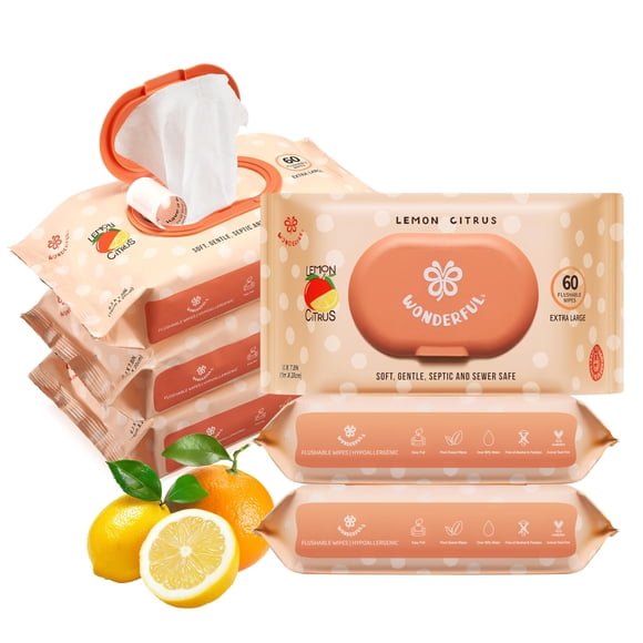 Toallitas desechables para glúteos WONDERFUL Lemon Citrus 360, paquete de 6