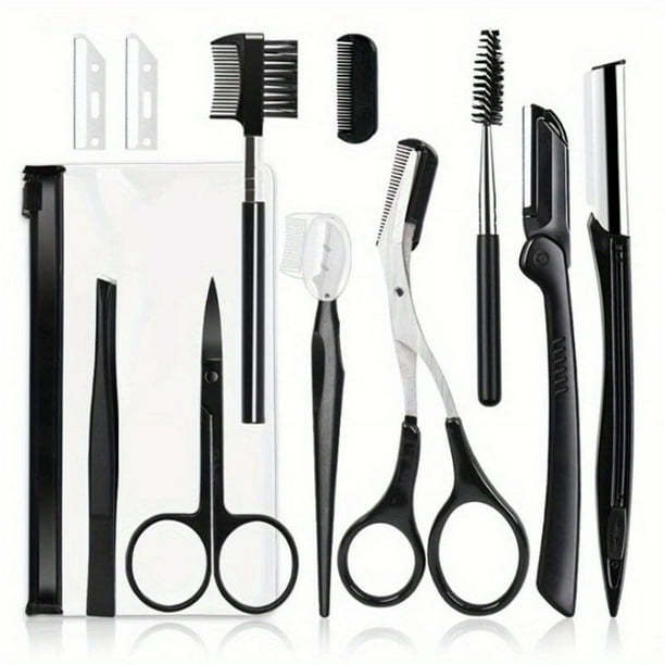 Eyebrow Kit For Women And Men, Stainless Steel Eyebrow Grooming Set Including Eyebrow Brush, Eyebrow Razor, Eyebrow Comb, Eyebrow Comb Scissor, Folding Eyebrow Knife, Scissors Razor, Eyebrow Trimmer,