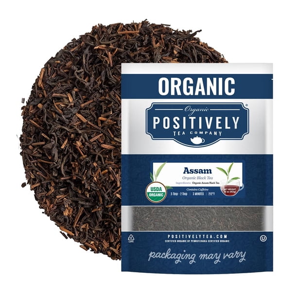 Té orgánico Positively Assam TGFOP de hoja suelta negra, 500 ml