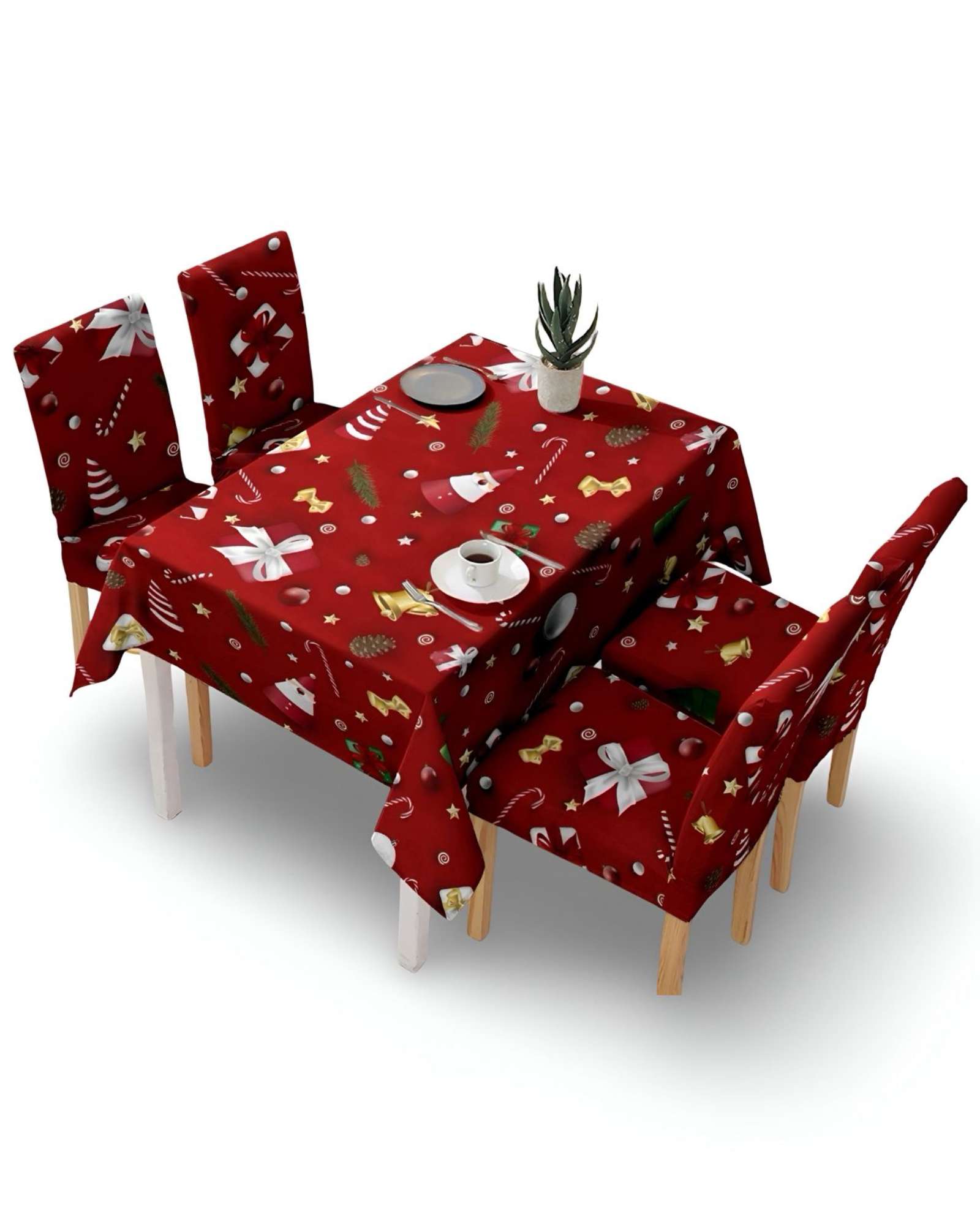 Tf - Juego Mantel Más 6 Fundas De Sillas Antimanchas Navideño 140X220 Cm 02