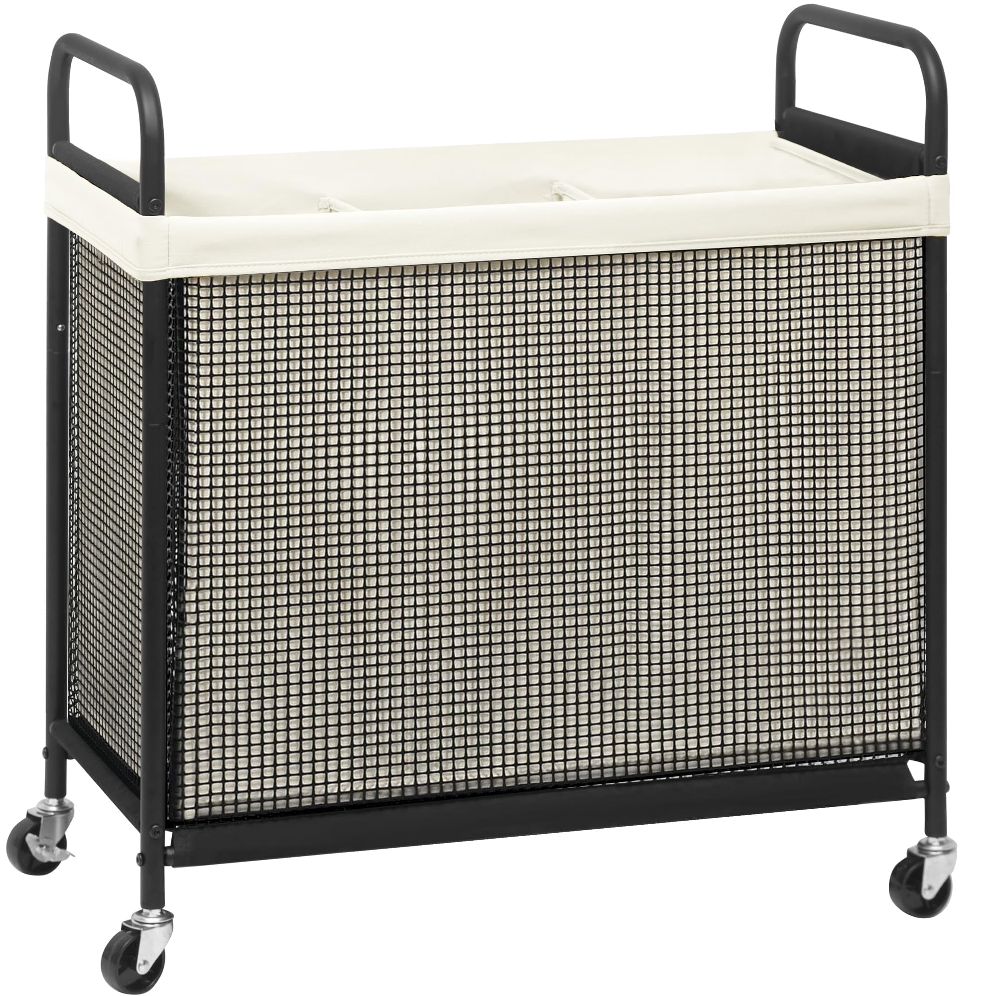 Cesto Para Ropa Storage Maniac 120 L De 3 Compartimentos Con Ruedas, Beige