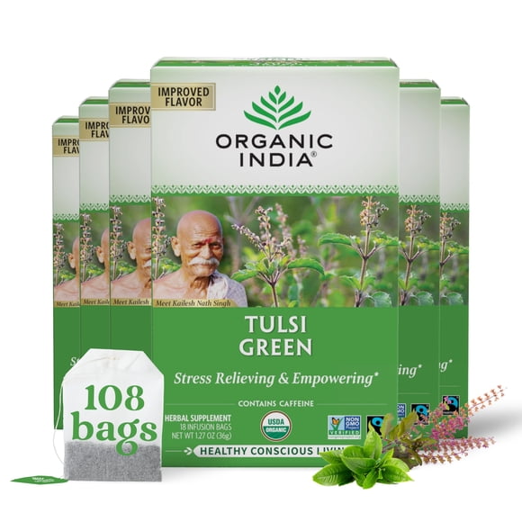 Tea ORGANIC INDIA Tulsi Green Herbal para aliviar el estrés, 1080 ml