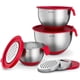 thumbnail image 1 of Cuencos para mezclar Belwares de acero inoxidable de 3 piezas con tapa, color rojo, 1 of 9