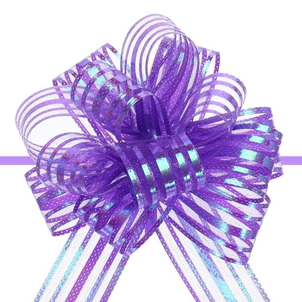 Uxcell 5Pcs 6" Lazos Grandes de Organza con Chiffon Metálico para Envolver Regalos Cinta Púrpura para Bodas, Cestas, Navidad