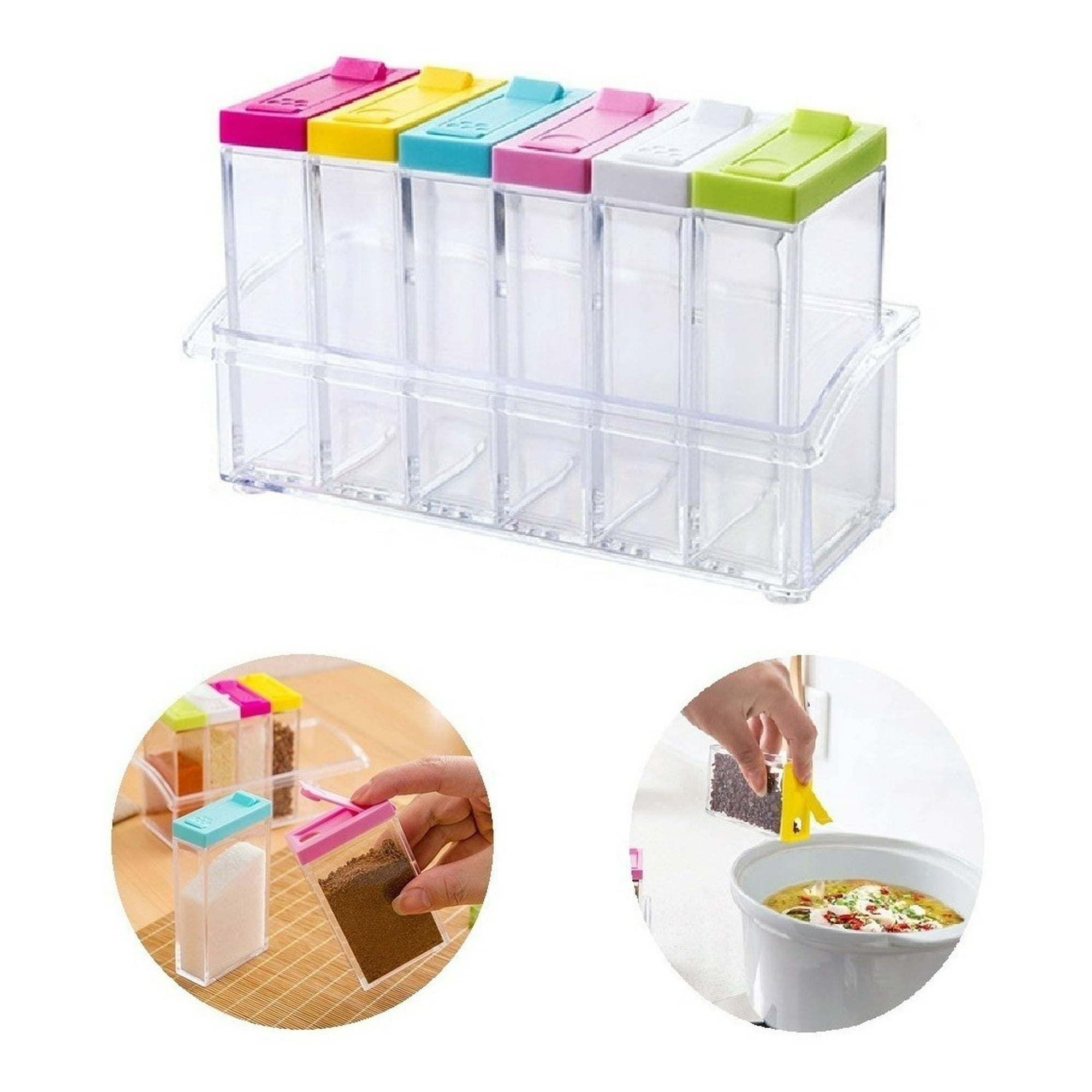 Genérico - Set 6 Especieros Condimenteros Acrílico Cocina Con Base