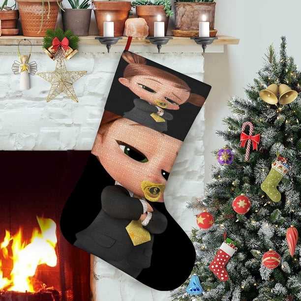 Bebé Jefe: Niña Blanca Tema: Calcetines de Navidad, fino lino blanco para colgar en escaleras y chimenea, decoración navideña para el hogar, regalo de Navidad. 54cm × 38cm