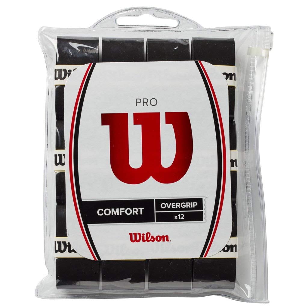 Tennis Overgrip Wilson Pro Overgrip Comfort, Paquete De 12 Unidades, Color Negro