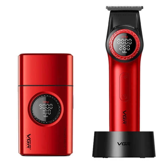 Barber Combo VGR Pro Patilera V-977 + Afeitadora V-377 Rojo