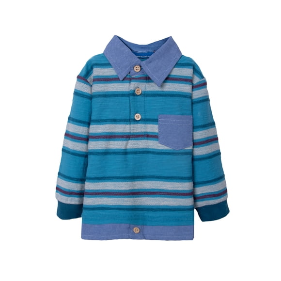 Polera Bebé Niño Manga Larga a Rayas Cuello Chambray Azul