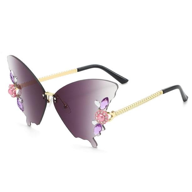 Women's Butterfly Shape Rhinestone Rimless Sunglasses UV Blocking Sunglasses For Driving Fishing Hunting Hiking Outdoor Sports